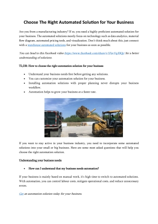 Choose The Right Automated Solution for Your Business