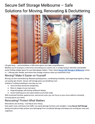 Secure Self Storage Melbourne – Safe Solutions for Moving, Renovating & Decluttering