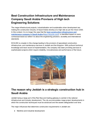 Best Construction Infrastructure and Maintenance Company Saudi Arabia Provisers of High tech Engineering Solutions