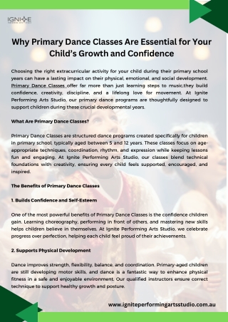 Why Primary Dance Classes Are Essential for Your Child’s Growth and Confidence