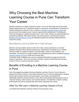 Machine Learning Classe in Pune – Professional Training by SevenMentor