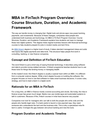 MBA in FinTech Program Overview Course Structure, Duration, and Academic Framework