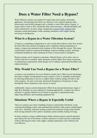 Does a Water Filter Need a Bypass