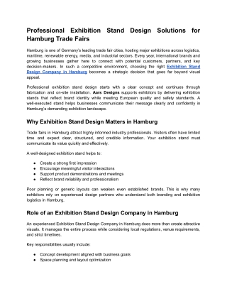 Professional Exhibition Stand Design Solutions for Hamburg Trade Fairs