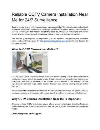 Reliable CCTV Camera Installation Near Me for 24_7 Surveillance