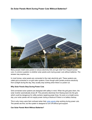 Do Solar Panels Work During Power Cuts Without Batteries_