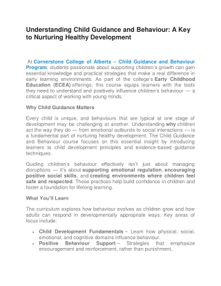 Understanding Child Guidance and Behaviour A Key to Nurturing Healthy Development