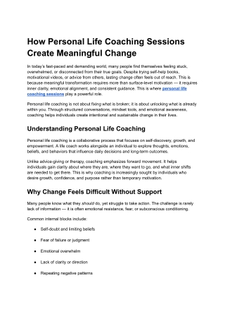 How Personal Life Coaching Sessions Create Meaningful Change
