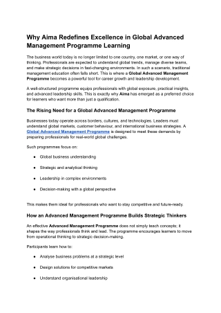 Why Aima Redefines Excellence in Global Advanced Management Programme Learning