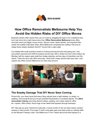 How Office Removalists Melbourne Help You Avoid the Hidden Risks of DIY Office M