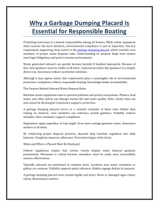 Why a Garbage Dumping Placard Is Essential for Responsible Boating