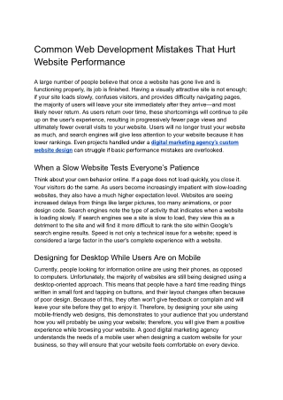 Common Web Development Mistakes That Hurt Website Performance