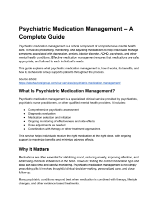 Psychiatric Medication Management