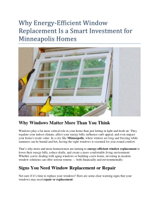 Why Energy-Efficient Window Replacement Is a Smart Investment for Minneapolis Ho