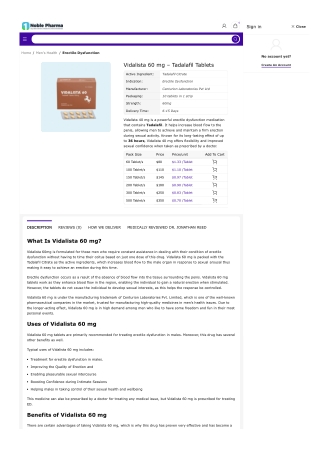 Vidalista 60 Mg Tablet Uses, Benefits, Dosage & Reviews Buy Vidalista 60 Online