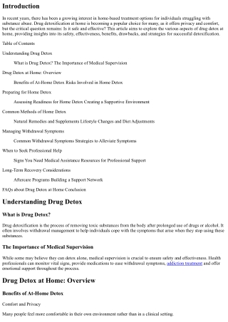 Drug Detox at Home: Is It Safe and Effective?