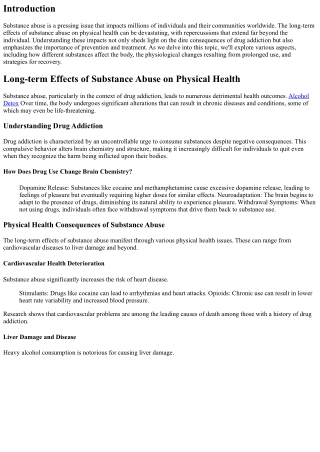 Long-term Effects of Substance Abuse on Physical Health
