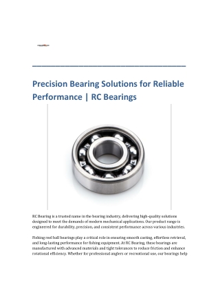 Precision Bearing Solutions for Reliable Performance RC Bearings