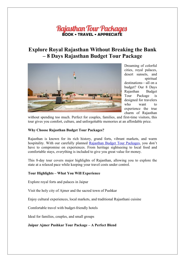 PPT - Explore Royal Rajasthan Without Breaking the Bank – 8 Days ...