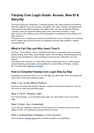 Fairplay Login – Complete Guide for Account Access