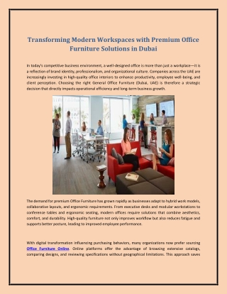 Transforming Modern Workspaces with Premium Office Furniture Solutions in Dubai