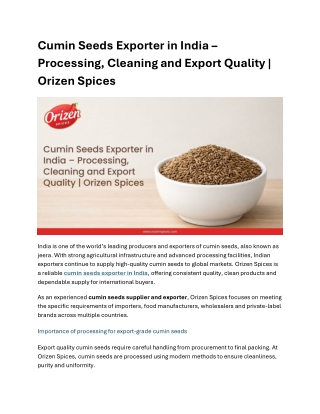 Cumin Seeds Exporter in India – Processing, Cleaning and Export Quality | Orizen
