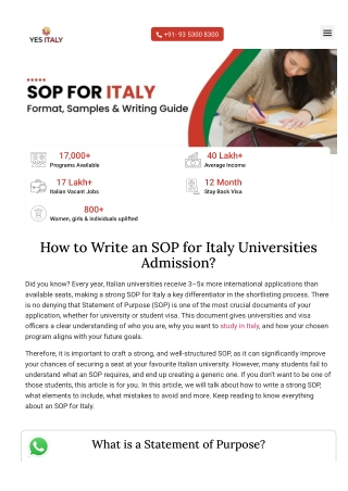 SOP for Italy Student Visa PDF – Format & Sample Guide 2026