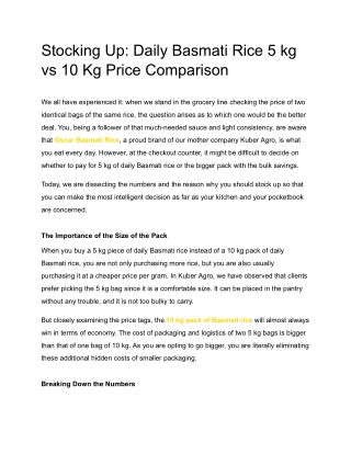 Daily Basmati Rice 5 kg vs 10 Kg Price Comparison