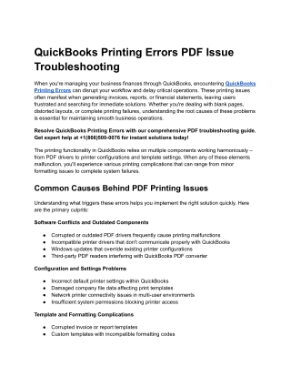 QuickBooks Printing Errors PDF Issue Troubleshooting