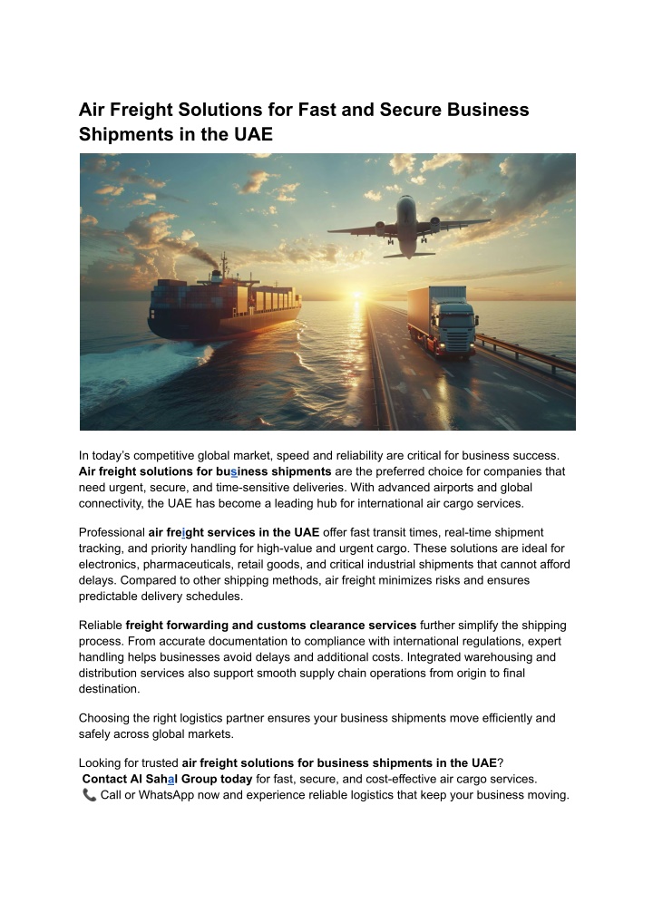 PPT - Air Freight Solutions for Fast and Secure Business Shipments in ...