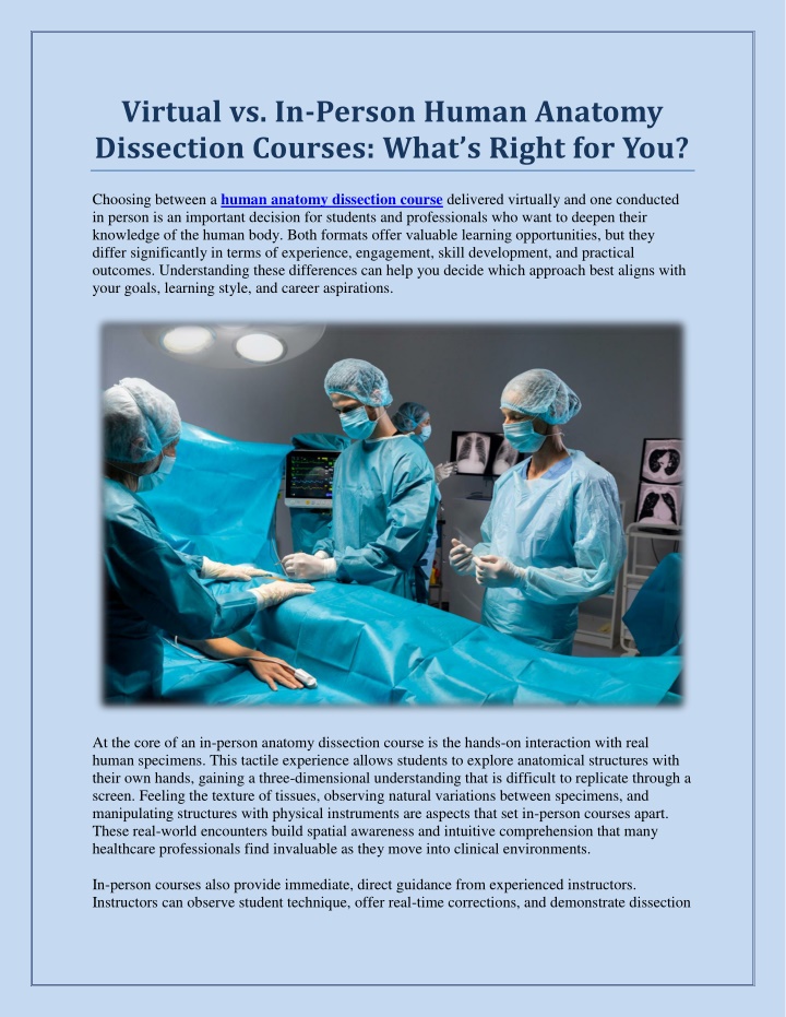 PPT - Virtual vs. In-Person Human Anatomy Dissection Courses: What’s ...