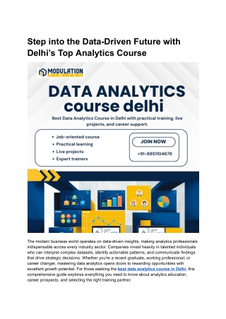 Step into the Data-Driven Future with Delhi’s Top Analytics Course
