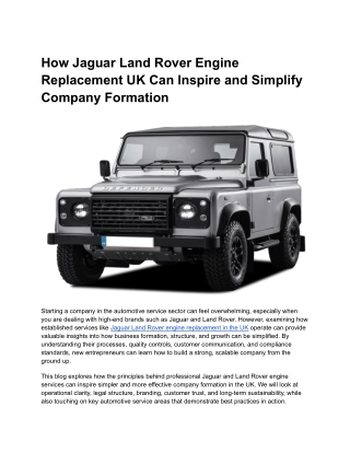 How Jaguar Land Rover Engine Replacement UK Can Inspire and Simplify Company Formation (1)