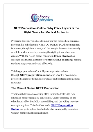 NEET Preparation Online Why Crack Physics Is the Right Choice for Medical Aspirants