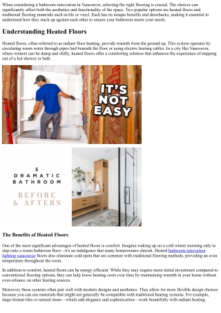 Heated Floors vs. Traditional Flooring: What’s Best for Your Vancouver Bathroom?