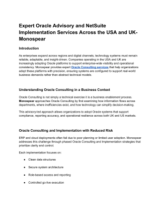 Expert Oracle Advisory and NetSuite Implementation Services Across the USA and UK- Monospear