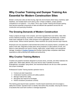 Strengthening Site Safety Through Crusher and Dumper Training
