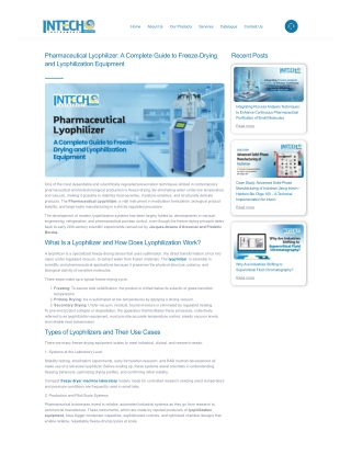 Lyophilization Pharmaceutical Equipment | GMP-Compliant Freeze Dryers | Intech