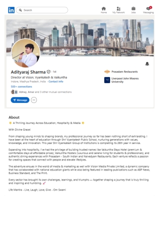 Adityaraj Sharma – Director | Business Leader in Education, Hospitality & Media