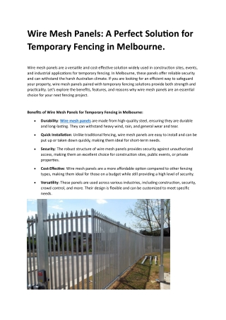 Wire Mesh Panels: A Perfect Solution for Temporary Fencing in Melbourne.