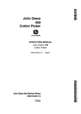 John Deere 499 Cotton Picker Operator’s Manual Instant Download (Publication No.OMN159320)