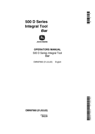 John Deere 500 D Series Integral Tool Bar Operator’s Manual Instant Download (Publication No.OMN97660)