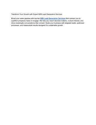 Transform Your Growth with Expert B2B Lead Generation Services