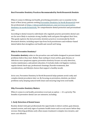 Best Preventive Dentistry Practices Recommended by North Brunswick Dentists