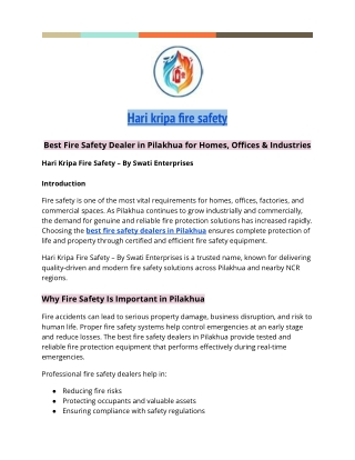 Best Fire Safety Dealer in Pilakhua for Homes, Offices & Industries