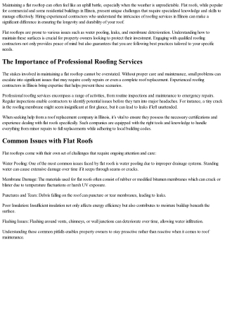 Taking Care Of Your Flat Rooftop With Help From Experienced Contractors .