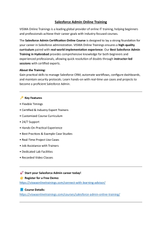 Salesforce Admin Online Coaching Classes In India, Hyderabad