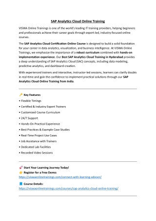SAP Analytics Cloud Online Coaching Classes In India, Hyderabad