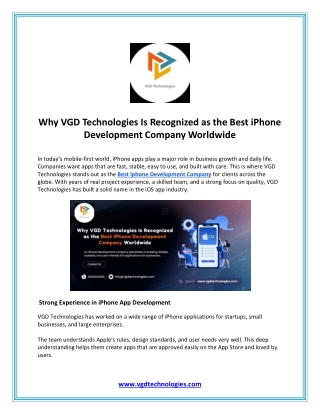 Why VGD Technologies Is Recognized as the Best iPhone Development Company Worldwide