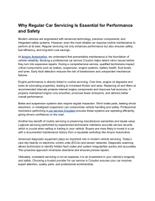 Why Regular Car Servicing Is Essential for Performance and Safety